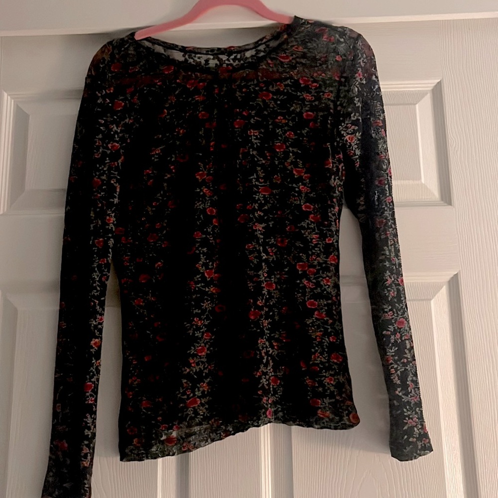 transparent blouse with pink flowers